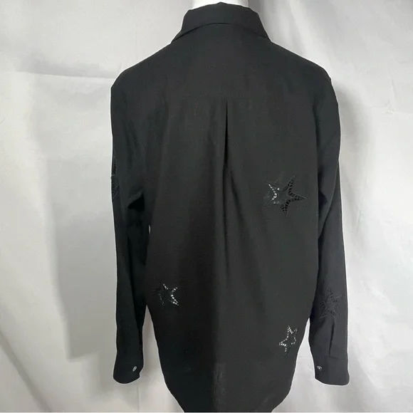 Rails‎ Charli Eyelet Stars Linen Blend Button Down Shirt Black Size Medium Boho - Picture 6 of 11